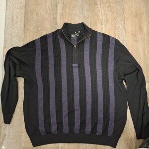 St Croix Mens Vertical Striped Cable Knit Quarter Zip Sweater Size L 100% Wool